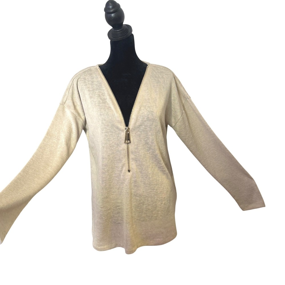 Soft Surroundings Slub Knit Zip Sweater Size S Layering Minimalist Quiet Luxury